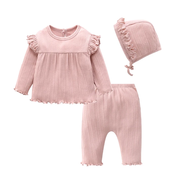 

New product spring and summer 3-piece set of 100% cotton soft stretch thread baby clothes set baby romper