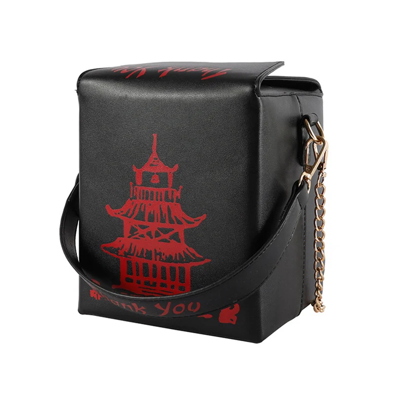 

Women New Bucket Handbag Fashion Creative Chinese Style Pu Chains Messenger Bag Red Iron Tower Printing Shoulder Bag