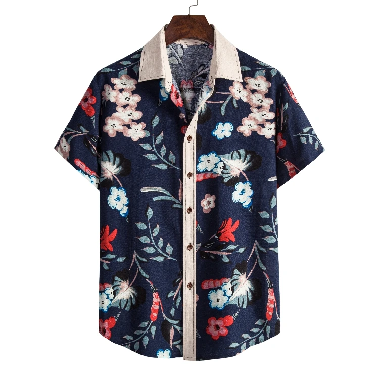 

2021 New Arrival Men Plus Size 5XL Beach Summer Floral Printed Aloha Button Down Short Sleeve Shirt