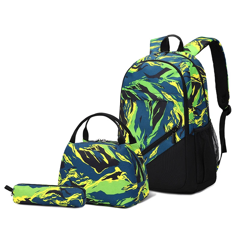 

New design camouflage oxford fabric travel backpack popular students backpack lunch bags boys waterproof school backpack set