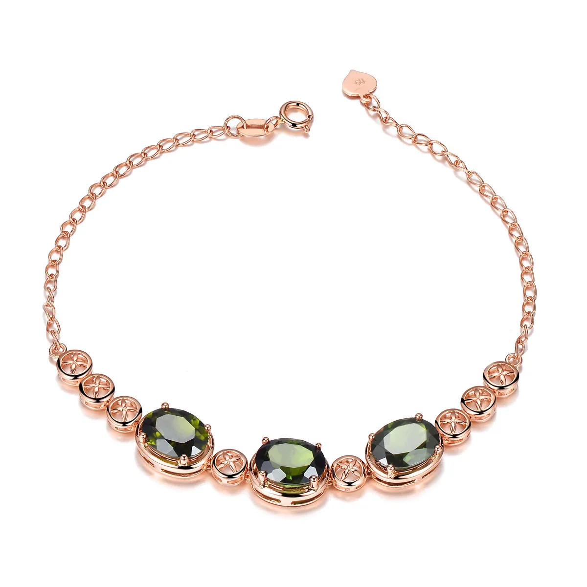 

Fashion Trendy Factory Wholesale plating 925 Sterling Silver 18 K rose gold plated olive green tourmaline gem bracelet women