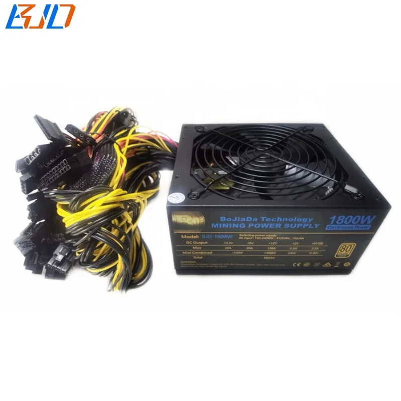 

1800W 220V ATX PSU Switching Power Supply 80 Gold Plus for 8 GPU Miner Rig Graphics Card Mining in stock