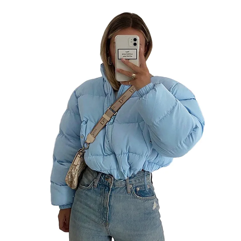 

Winter Blue Girls Bubble Puffy Padded Cropped Coat Popular Vintage Winter Jacket Woman