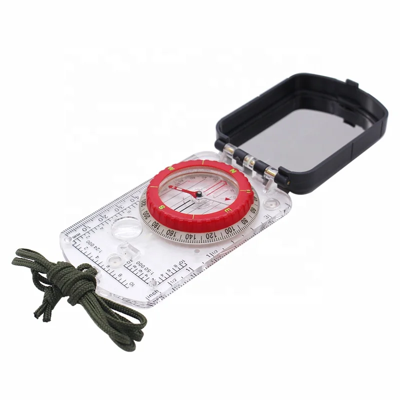 

Adjustable Declination Survival Sighting Mirror Orienteering Baseplate Pocket Compass with Paracord Lanyard