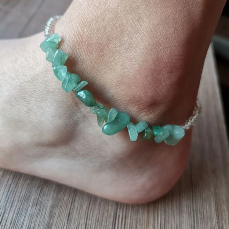

Crushed Stone Rice Bead Anklet Stone Beaded Beach Lady Crushed Stone Anklet