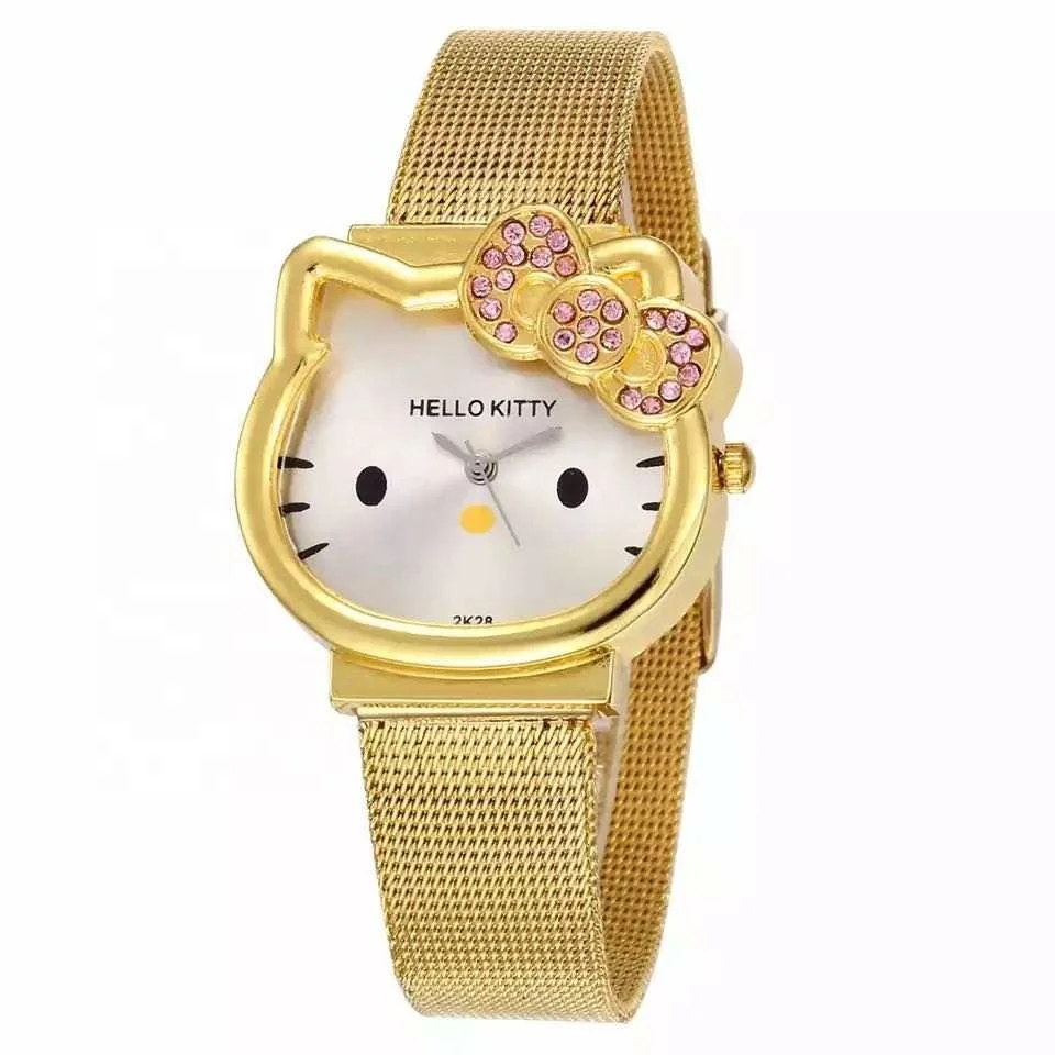 

Cute Cartoon Kitty Crystal Kid's Watch Milan Mesh Magnet Watches Beautiful Bracelet For Girls
