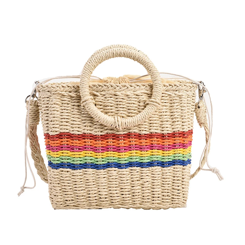 

Woven handbag women's bag2022 summer new straw bag Korean version of the western style contrast color shoulder bag