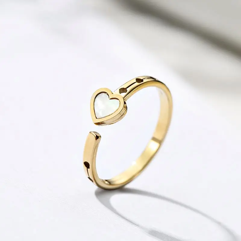 

Cute Shell Heart 14K Gold Plated Stainless Steel Adjustable Factory Supply Rings For Women
