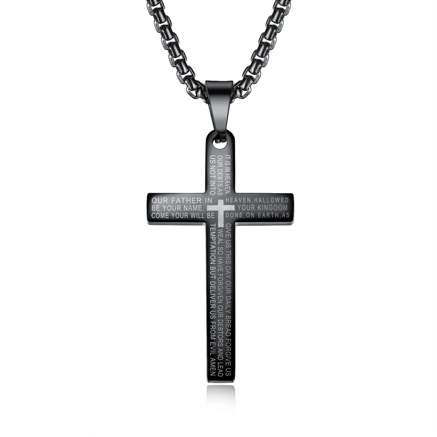 

Religious Big Cross Pendant Punk Stainless Steel Men Women Box Link Chain Necklaces Holy Bible Christ Jewelry, Silver, black, gold
