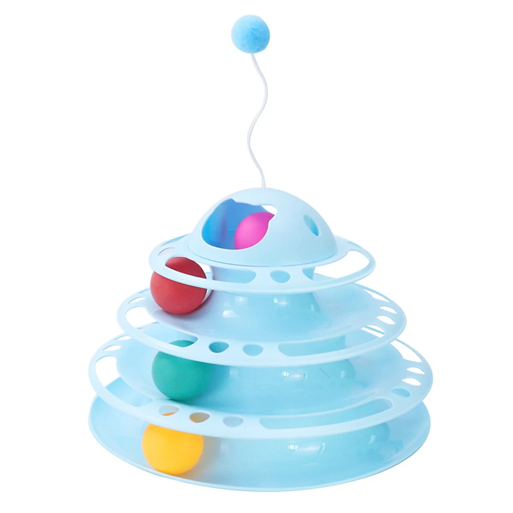 

Factory Wholesale New Style Blue 3 Level Tower Tracks String Teaser Ball Funny Toys Cat Pet Toy, Blue green pink purple orange white