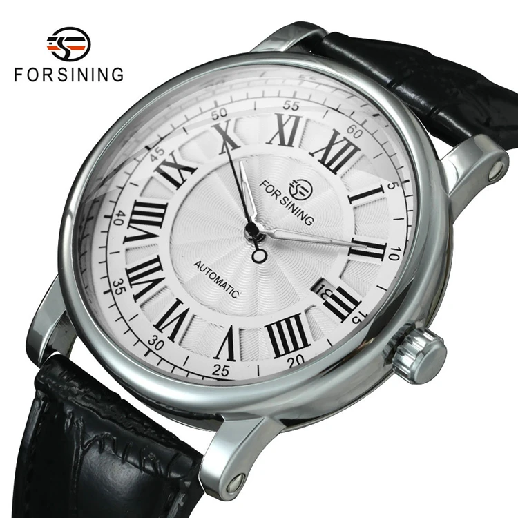 

FORSINING TM142 Luxury Men Automatic Watch Retro Mechanical Man Wristwatch Black Leather Band Luminous Hands Waterproof Clock