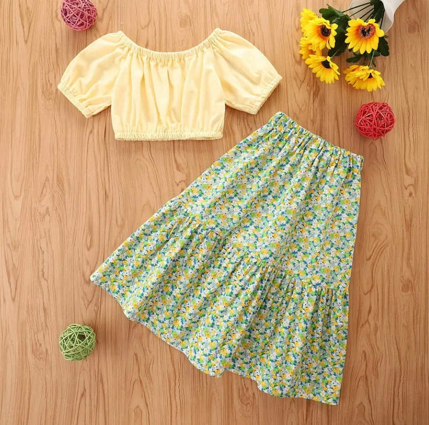 

Kid Girls Summer Set Floral Skirt Set