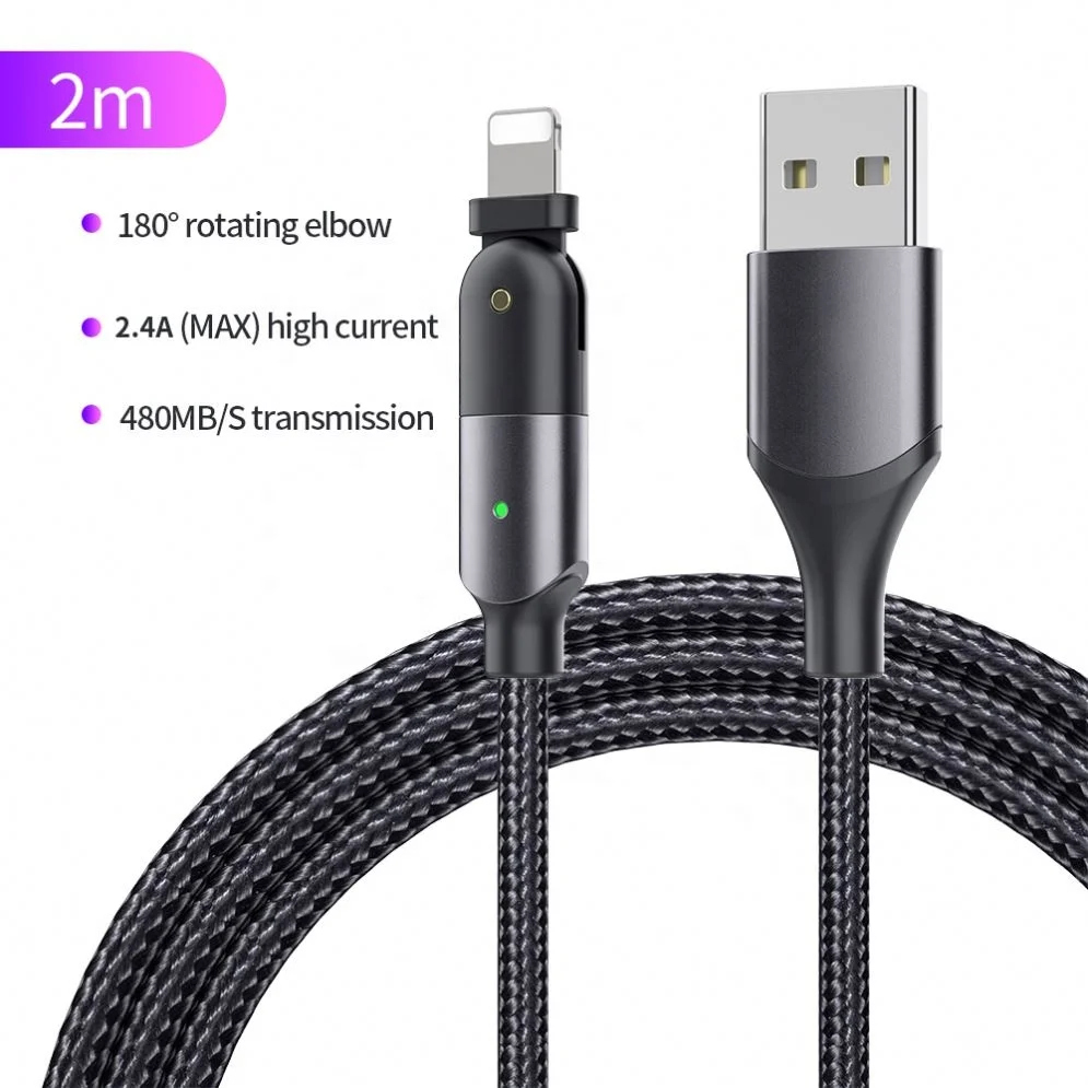 

180 Degree Rotation For Iphone Cable 3A Fast Charging Type C Usb To Lightn Ing Apple Kabel Data Cabo Kablo, Black/red