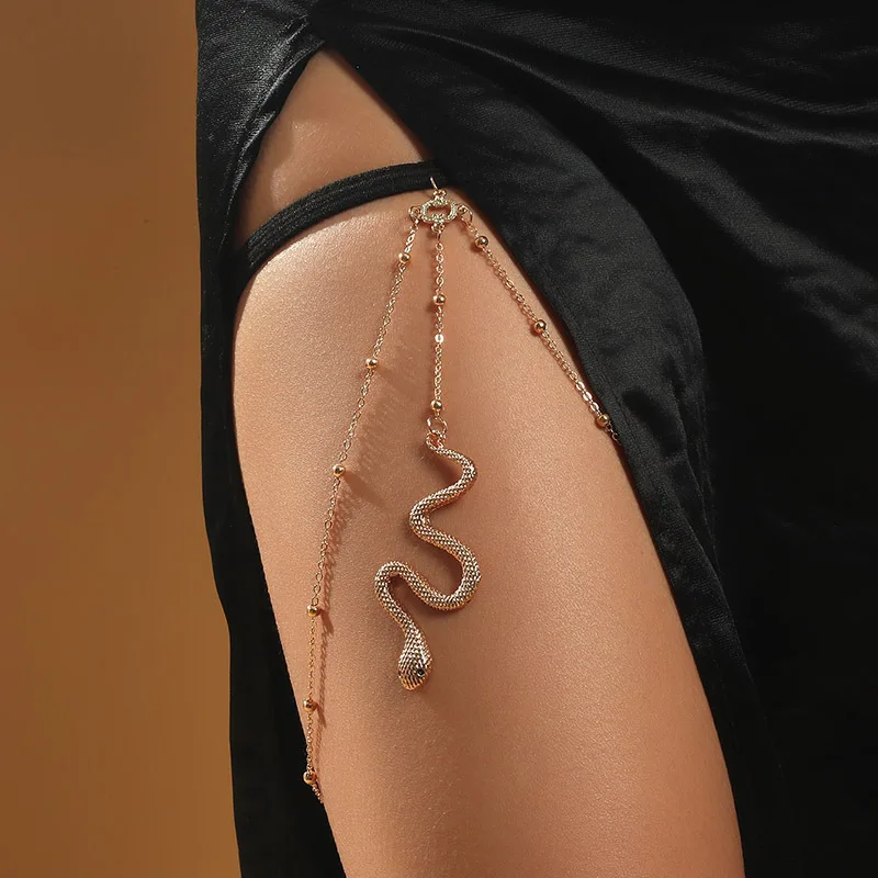 

POENNIS Bohemia style multi-layer chains exaggerated body chain 12 elastic snake long bead leg chain, Gold,silver