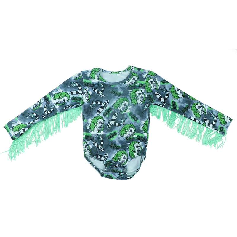 

Cool baby fringe one-pieces long sleeves toddler jumpsuits tassels printed infant girl rompers, Picture