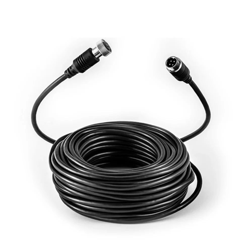 

65FT 4-Pin Aviation Waterproof Car Video Extension Cable For Rear view Camera Truck Trailer Bus Motorhome Vehicle Backup Monitor, Black