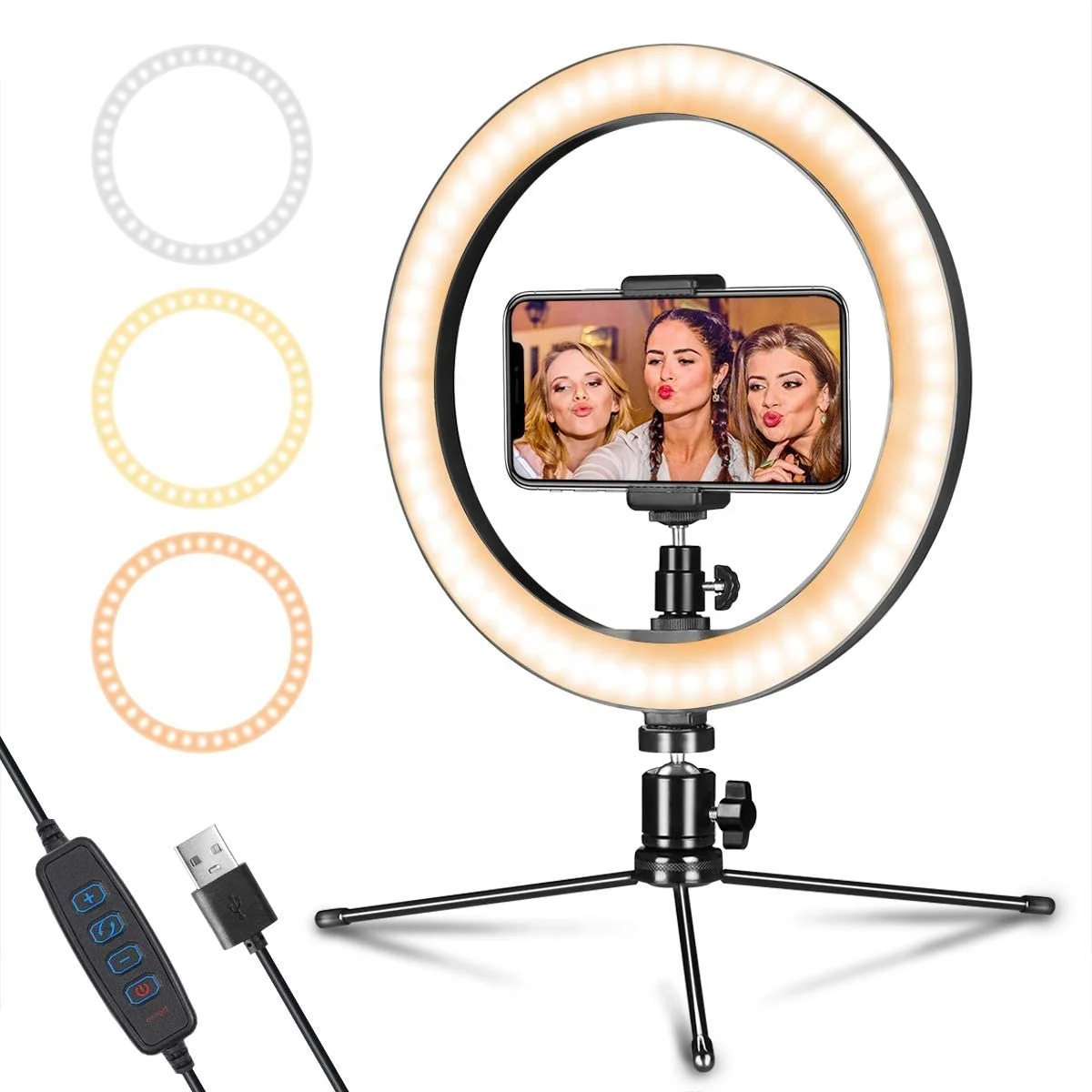 

Selfie Makeup Fill in Light Vlog Photography Lighting Kit 10 Inch Ring Light with Tripod Stand and Phone Clip