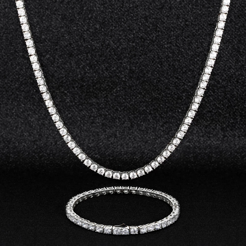 

KRKC Silver White Rose Gold Plated Iced Out CZ Chain Jewelry Tennis Choker Necklace Mens Hip Hop Diamond Tennis Chain for Women