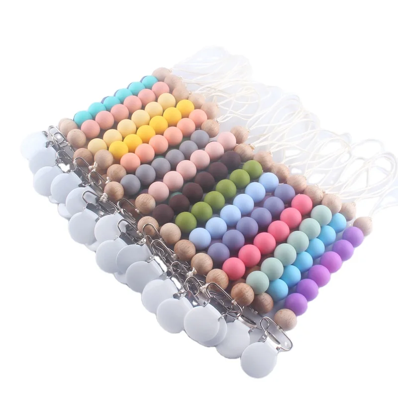 

Wholesale Chewable Beaded Holder Wooden Dummy Baby Silicone Soother Chain Pacifier Clip, Color