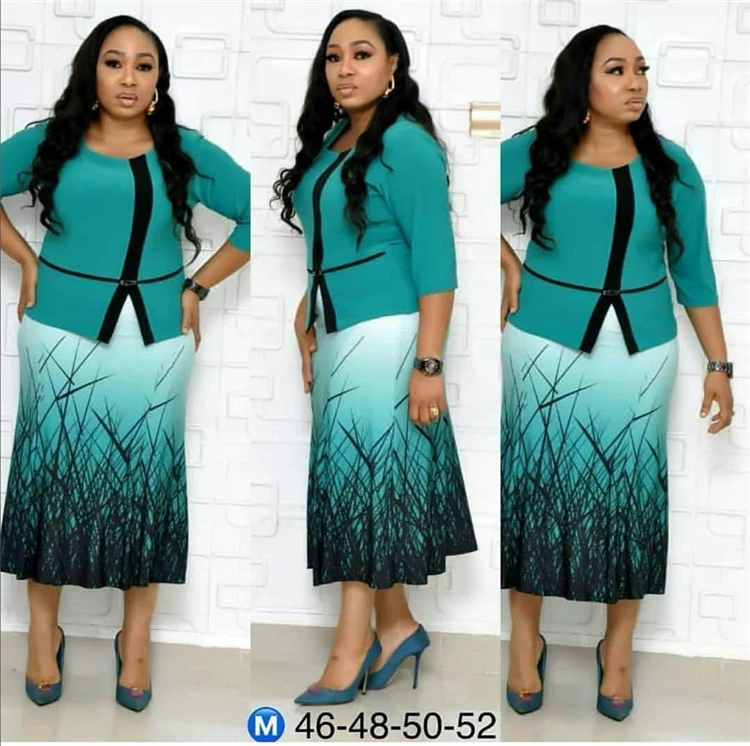 Hot Sale African women's Amazon hit 7-sleeve print medium length African dress  Large mother's