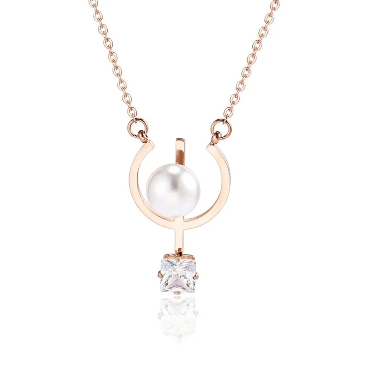 

Best selling fashion jewelry stainless steel diamond zircon necklace women pearl necklace
