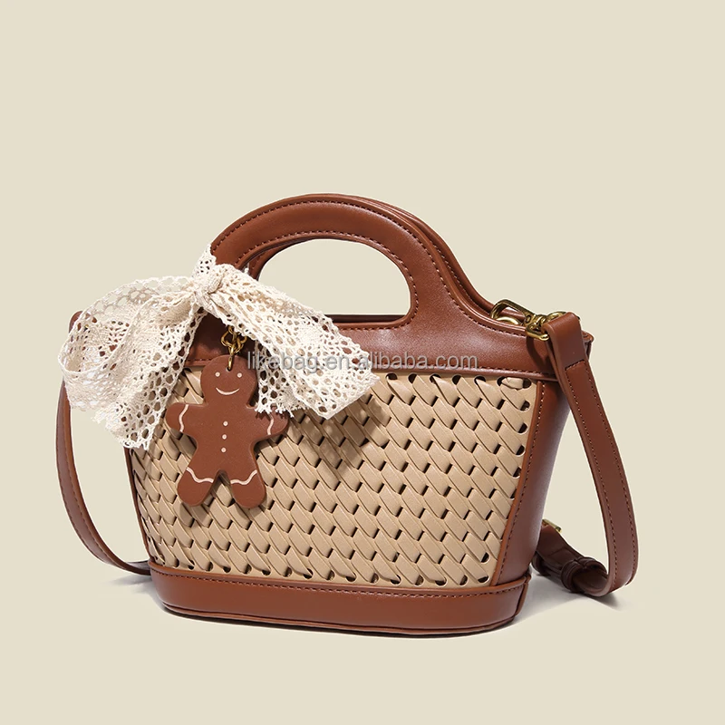 

LIKEBAG fashion niche design luxury PU leather summer handmade vegetable basket woven bag portable messenger bag for women