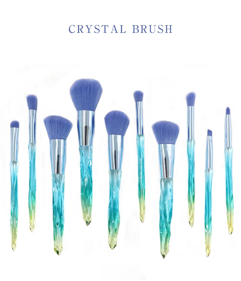 

HZM New Hot custom 10pcs Crystal series Pink Blue Purple Synthetic Hair makeup brushes set best quality clear makeup brush set, Red