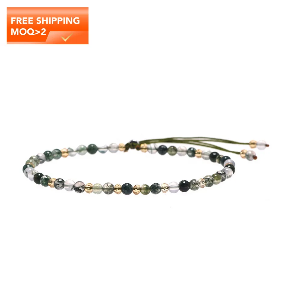 

Natural Stone Seaweed Onyx Beaded Bracelet For Women Handmade 3mm Thin Bracelets 925 Sterling Silver Crystal DIY Jewelry
