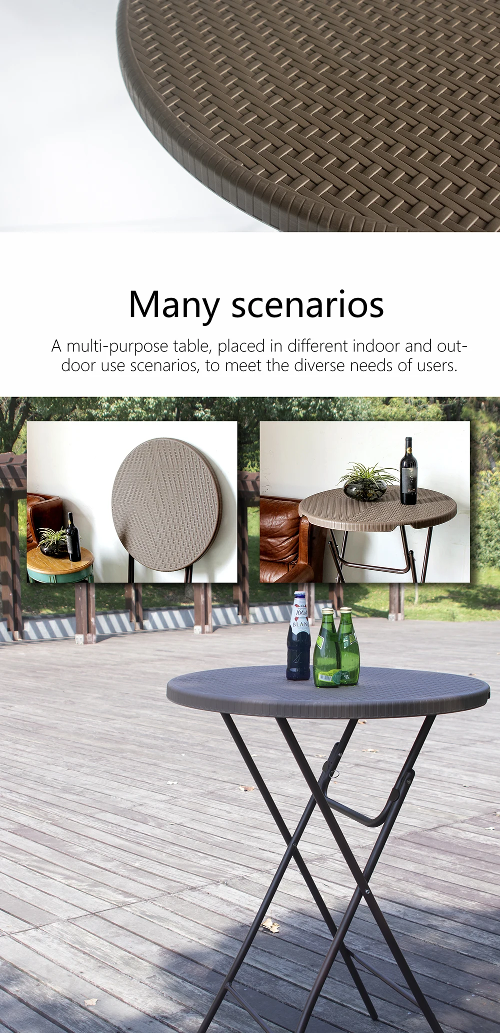 Hot Sale Rattan Side Plastic Wicker Coffee Bamboo Chairs Folding Tables