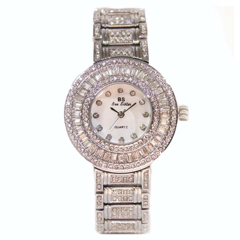 

Hiphop Fancy custom silver Rose Gold Watch Full diamond Alloy Exquisite Watches Women