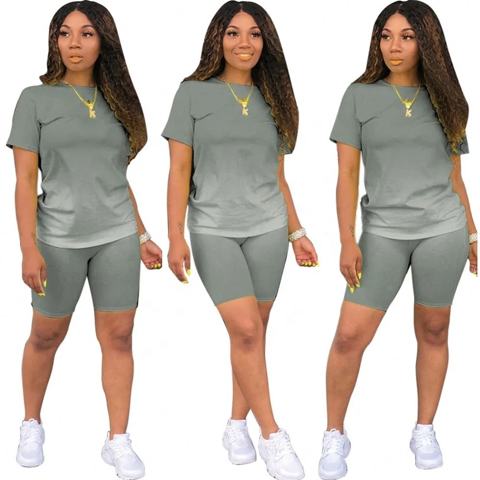 

Gradient 2 Piece Biker Shorts Set Women Casual Dresses Two Piece Set Women Tracksuits Clothing