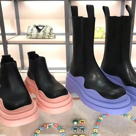

Trendy brand fashion design chunky shoes avocado color round toe girls chelsea boots