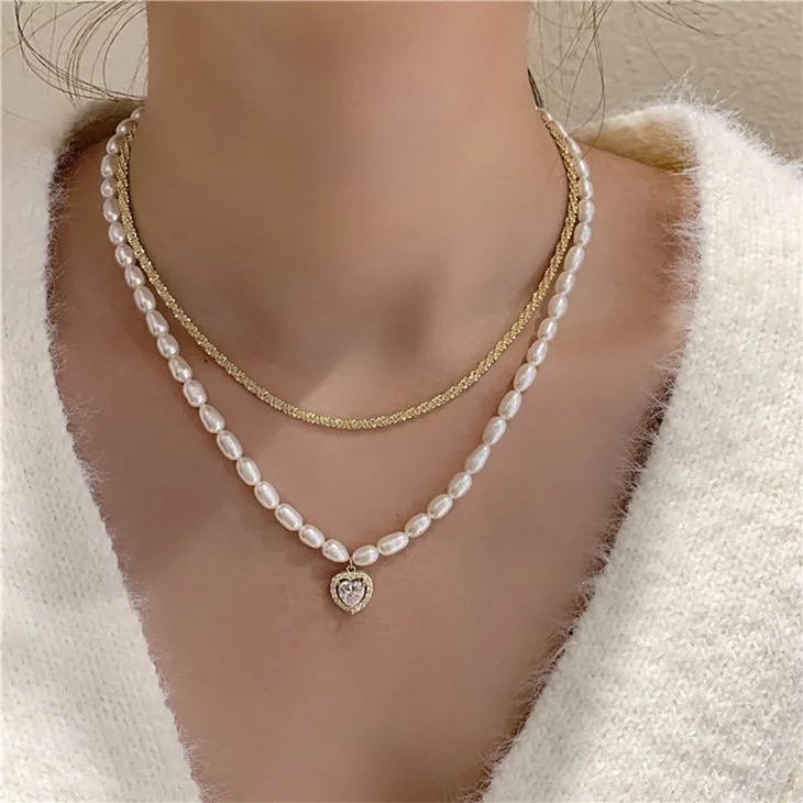 

Light luxury design layer freshwater pearl necklace jewelry fresh water pearl necklace