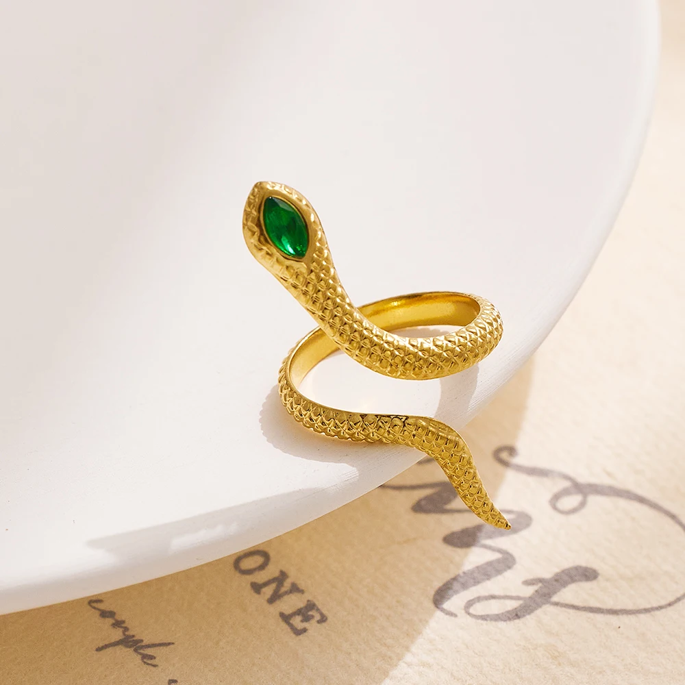 

Hot Sale China Wholesale Vintage Waterproof Jewelry Snake Animal Stainless Steel 18K Gold Plated Fashion Jewelry Rings for Women