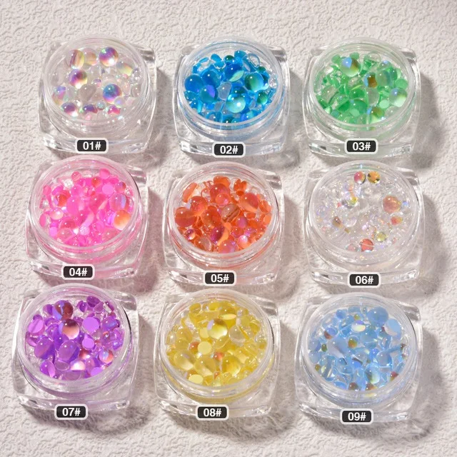 

Mermaid Color Aurora Crystal Half Round Pearl Nail Art Mixed Size 3D Colorful Nail Stones DIY Manicure Nail Decorations