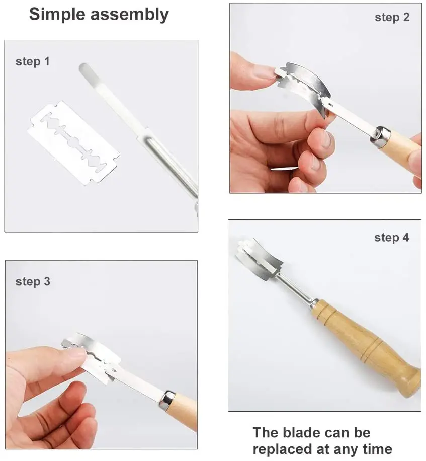 Bread Bakers Slashing Tool Dough Making Cutter 4 Blades Handle Wooden New Bread Bakers Slashing Tool Dough Making Cutter 4 Blades Handle Wooden New