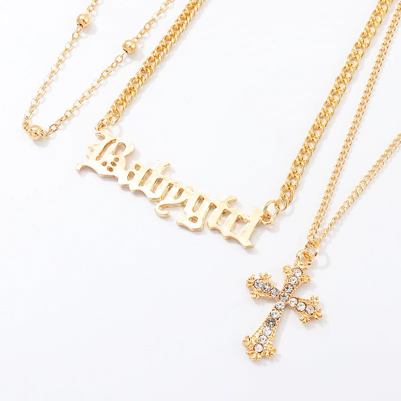 

Hot selling creative fashion Cross English letter babygirl necklace, Gold color