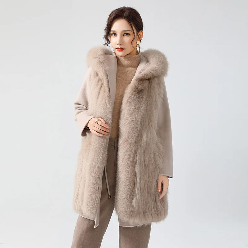 

GUNV Winter super-large fox fur coat rabbit fox fur lining cheap leather coat