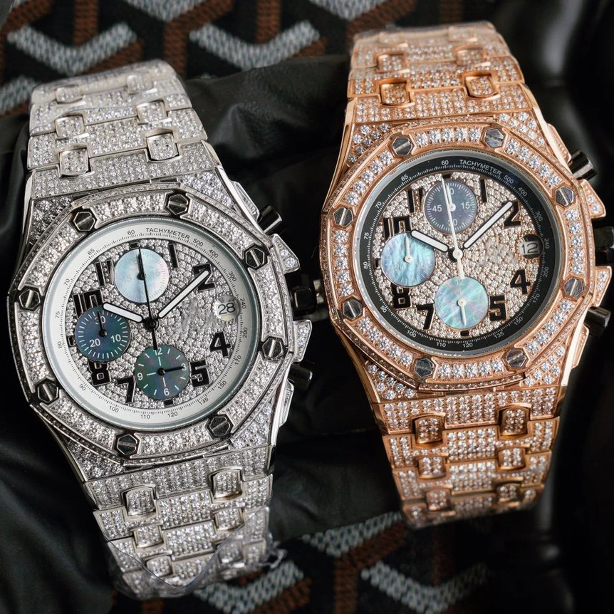 

Oak diamond silver gold case shell dial Japan imported multifunctional quartz luxury fashion watch, 2 colors