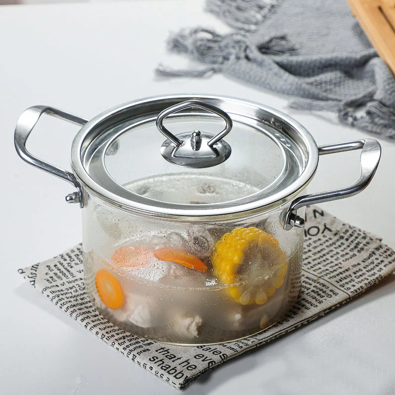 

heat resistant high borosilicate glass cooking pot soup & stock pots Clear Glass glass cooking pot