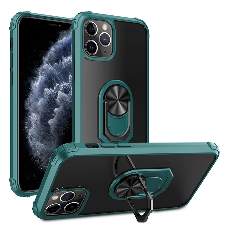 

Military Anti Fall 360 Rotating Magnet Ring Holder Acrylic+TPU Shockproof Case For iPhone 11 Pro Max Huawei P40 Pro, Black , red , blue,dark green