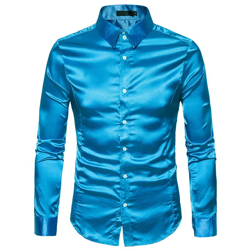 

Eu Size Men Shirt New Arrival Fashionable Turndown Neck Long Sleeve Satin Shirt Wholesale Shirts, Pictures