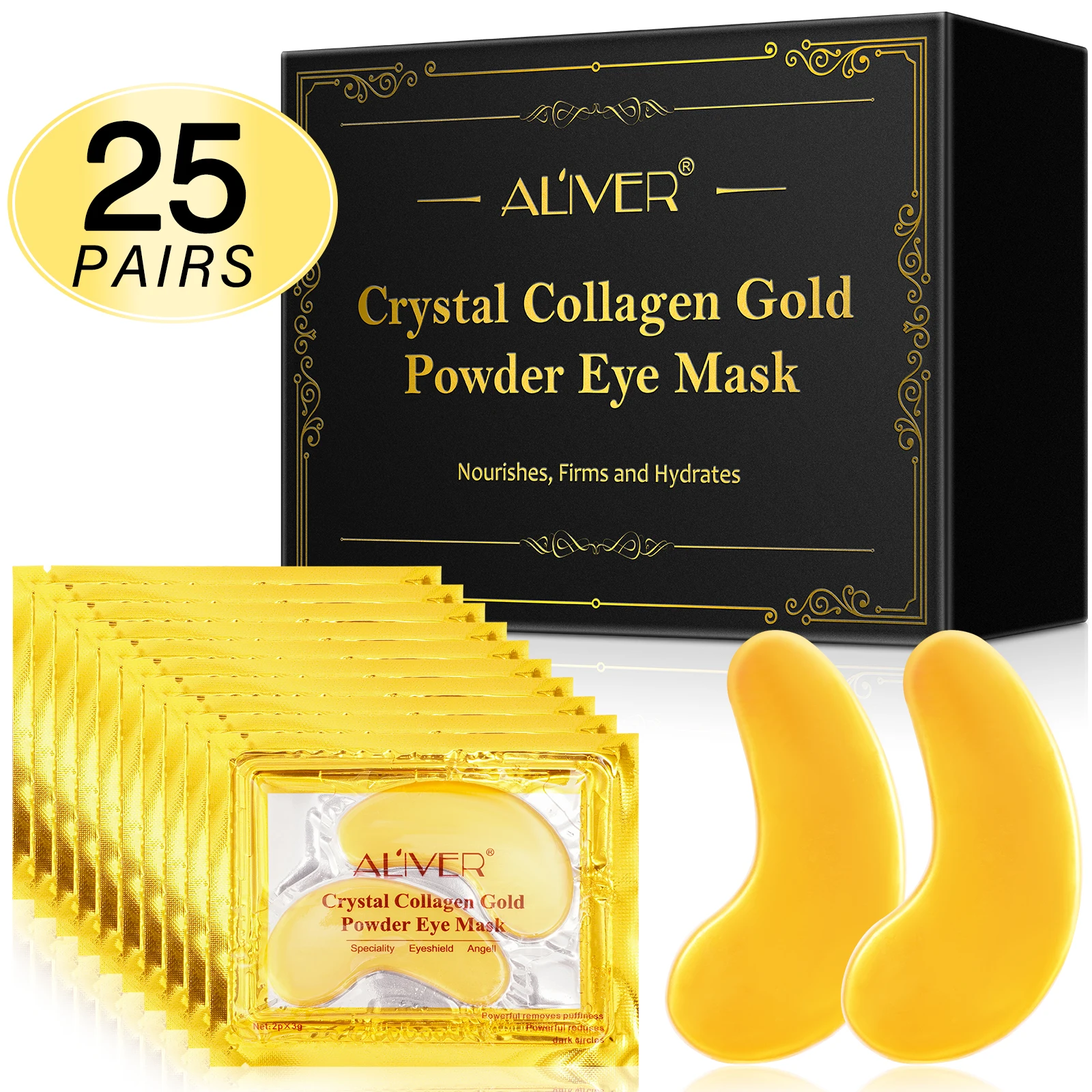 

24K Gold Under Eye Treatment Masks Crystal Gold Powder Gel Collagen Hyaluronic Under Eye Mask for Under Eye Wrinkles