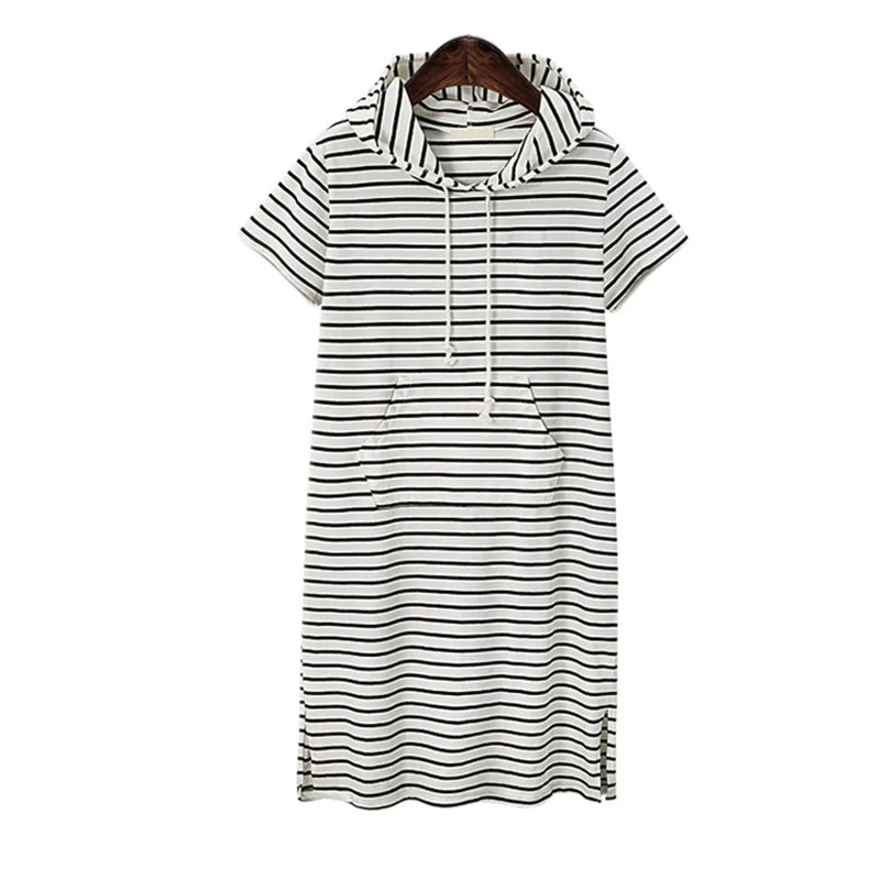 

Summer new style European and American style plus size women's striped hooded sweater dress