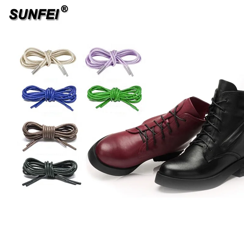 

SunFei 2021 new custom logo waxed laces cotton round waxing shoelaces for martin boots sport shoes