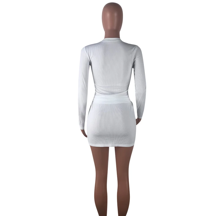hot sale long sleeve tops mini skirt two piece sets pretty women clothing