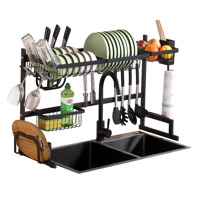 

Factory Supply Kitchen Stainless Steel Multi-layer Dish Sink Rack, Black