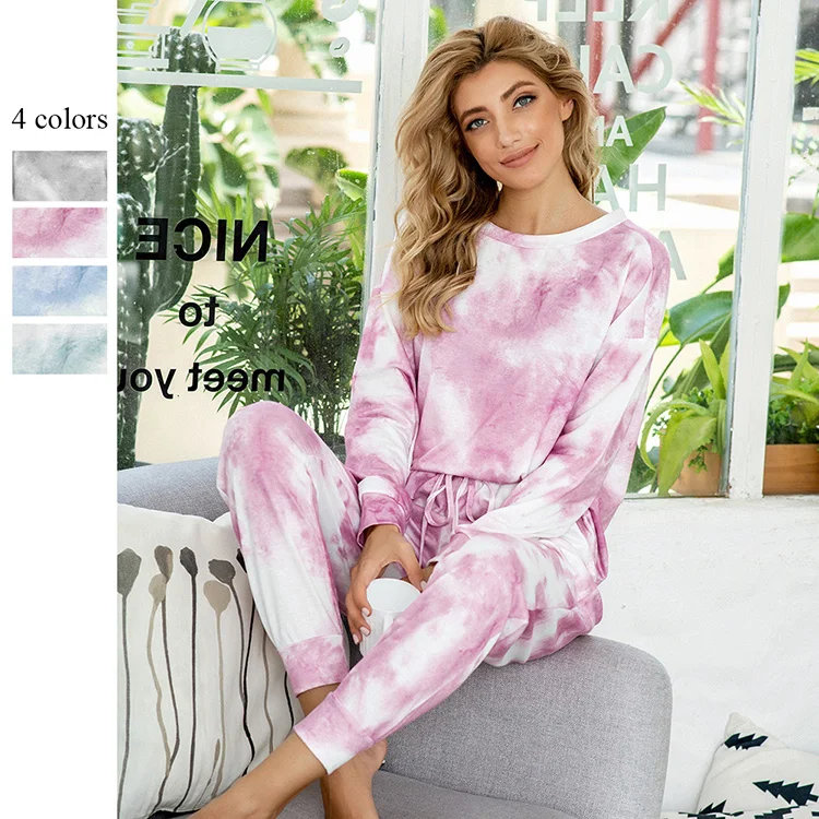 

2020 Fall And Winter Womens Home Clothing Tie Dye Women'S Sleepwear Long Sleeve Pajamas For Women Sets, Can do as your require