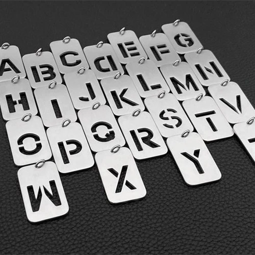 

Fashion New Titanium Steel Square Hip Hop Personalized Hollow English Letter Necklace Pendant Wholesale, As picture