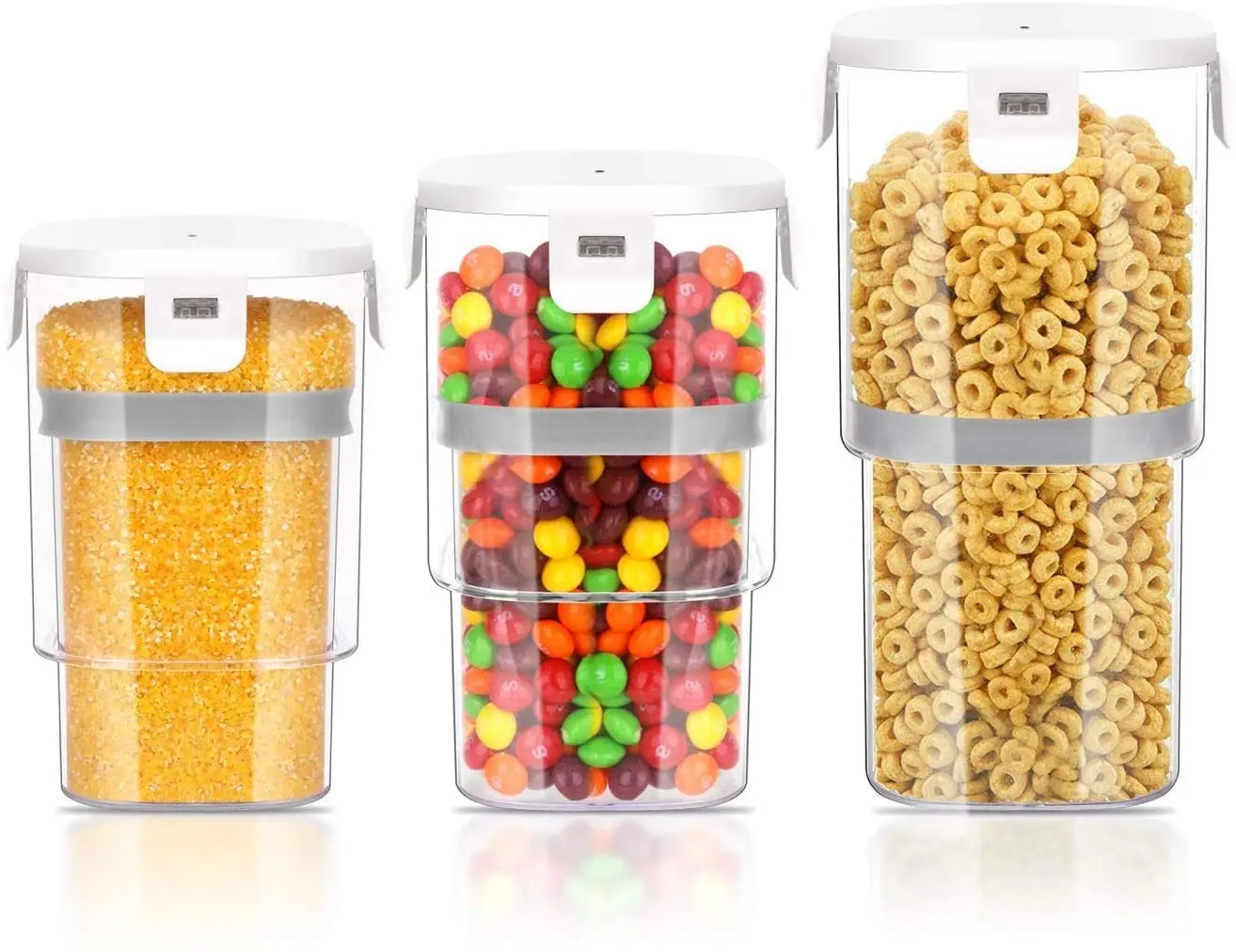 

Adjustable Airtight Container Push Down To Remove Air And Adjust Contents for Beans coffee powder etc, Transparent